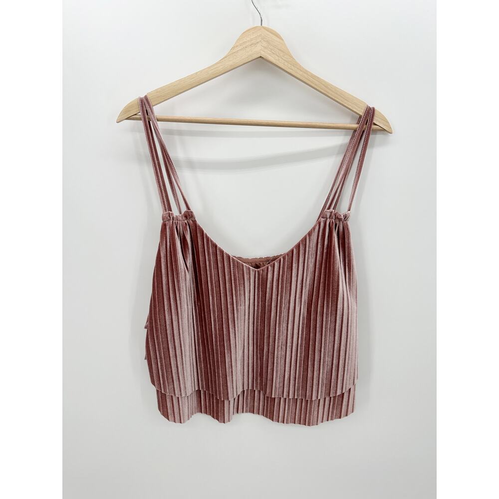 Jack by BB Dakota Pink Velvet Pleated Layered Crop Tank Top Womens Medium